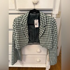 Cider Green and White Houndstooth Blazer